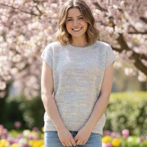 Multicolor Knit Short Sleeve Sweater - vintage,‎ rainbow sweater shrug